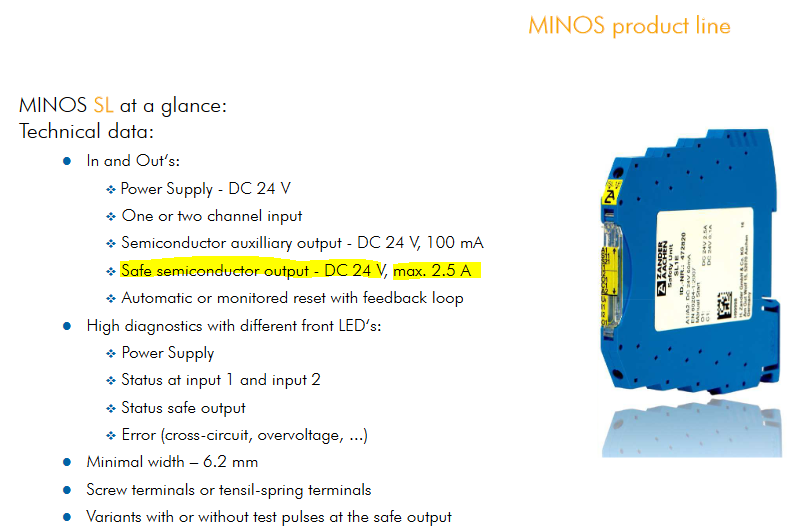 Minos SL2E output specs